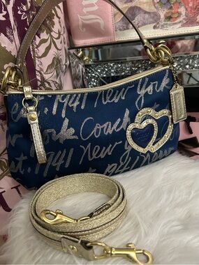 Y2K Vintage Coach Poppy 1941 New York Navy/Gold/ Metallic Shoulder Bag Crossbody